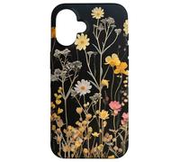 Black Boho Aesthetic Mixed Flowers Pressed Flower Coque pour iPhone 16
