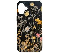 Black Boho Aesthetic Mixed Flowers Pressed Flower Coque pour iPhone 16 Plus