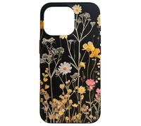 Black Boho Aesthetic Mixed Flowers Pressed Flower Coque pour iPhone 16 Pro