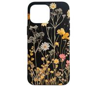 Black Boho Aesthetic Mixed Flowers Pressed Flower Coque pour iPhone 16 Pro Max