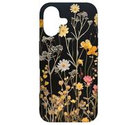 Black Boho Aesthetic Mixed Flowers Pressed Flower Coque pour iPhone 17