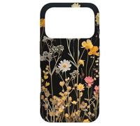 Black Boho Aesthetic Mixed Flowers Pressed Flower Coque pour iPhone 17 Pro