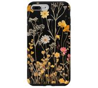 Black Boho Aesthetic Mixed Flowers Pressed Flower Coque pour iPhone 7 Plus/8 Plus
