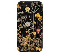Black Boho Aesthetic Mixed Flowers Pressed Flower Coque pour iPhone SE (2020) / 7/8