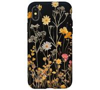 Black Boho Aesthetic Mixed Flowers Pressed Flower Coque pour iPhone X/XS