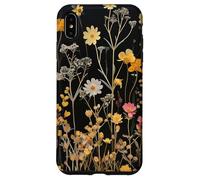 Black Boho Aesthetic Mixed Flowers Pressed Flower Coque pour iPhone XS Max