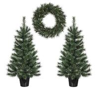 Black Box Trees Ensemble Sapin et Couronne de Noël Glendon - 2 Sapins Artificiels et 1 Couronne avec Éclairage LED - Vert