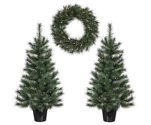 Black Box Trees Ensemble Sapin et Couronne de Noël Glendon - 2 Sapins Artificiels et 1 Couronne avec Éclairage LED - Vert