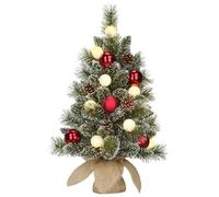 Black Box Trees Kaprun Sapin de Noël Artificiel en Jute - Christmas Tree H60 x Ø39 cm - Sneeuw en Versiering - Vert, Rood, Frosted