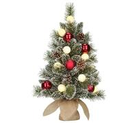 Black Box Trees Kaprun Sapin de Noël Artificiel en Jute - Christmas Tree H60 x Ø39 cm - Sneeuw en Versiering - Vert, Rood, Frosted