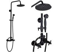 Black Bronze Bathroom Shower Set Mixer Faucet 8 Rainfall Shower Head with Handheld Shower Double Handle Wall Mounted