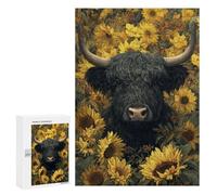 Black Bull with Sunflowers Puzzle 1000 Pièces Educa Jouet en Bois Cadeau Unique Décoration Intérieure Jeu Éducatif Challenge Toy Adultes Et Enfants À Partir De 14 Ans 300 PCS
