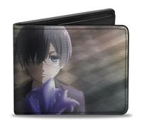 Black Butler Portefeuille à deux volets, Black Butler Ciel Phantomhive Pose et logo Noir/blanc Cuir vegan