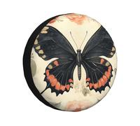 Black Butterflies Are Among The Flowers Housse de pneu de secours étanche à l'eau et à la poussière Ajustement universel pour remorque, VUS, camion, camping-car 38,1 cm