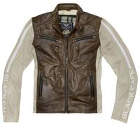Black-Cafe London Toronto Veste en cuir de moto, blanc-brun, taille 52 pour homme