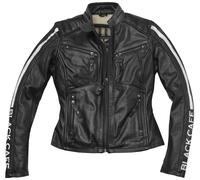 Black-Cafe London Toronto Veste en cuir de moto dames, noir-blanc, taille S pour femmes