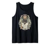 Black Cat Art Nouveau Croissant de Lune Sorcière Floral Débardeur