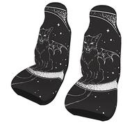 Black Cat Bat Wings Moon 2 pièces Housses de siège de Voiture sièges Avant, Protection Automobile Tapis de Voiture Housse de Coussin de véhicule Universelle pour la Plupart des Voitures SUV camions