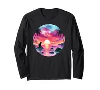 Black Cat Beach Theme Tropical Beachy Pink Sunset Beach Wave Manche Longue