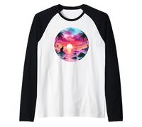Black Cat Beach Theme Tropical Beachy Pink Sunset Beach Wave Manche Raglan