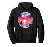 Black Cat Beach Theme Tropical Beachy Pink Sunset Beach Wave Sweat à Capuche