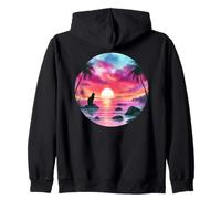 Black Cat Beach Theme Tropical Beachy Pink Sunset Beach Wave Sweat à Capuche