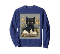 Black Cat Book Lover Enchanted Feline Halloween Vibes Sweatshirt