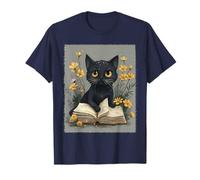 Black Cat Book Lover Enchanted Feline Halloween Vibes T-Shirt