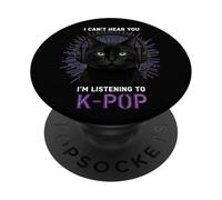 Black Cat Casque K-Pop Lover Music Fan PopSockets PopGrip Adhésif