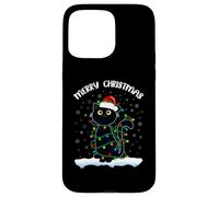 Black Cat Christmas Lights T-Shirt Humoristique avec Inscription « Merry Christmas Cat » Coque pour iPhone 15 Pro Max