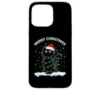Black Cat Christmas Lights T-Shirt Humoristique avec Inscription « Merry Christmas Cat » Coque pour iPhone 15 Pro Max