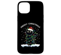 Black Cat Christmas Lights T-Shirt Humoristique avec Inscription « Merry Christmas Cat » Coque pour iPhone 15 Plus