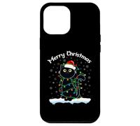 Black Cat Christmas Lights T-Shirt Humoristique avec Inscription « Merry Christmas Cat » Coque pour iPhone 12 Pro Max