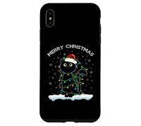Black Cat Christmas Lights T-Shirt Humoristique avec Inscription « Merry Christmas Cat » Coque pour iPhone XS Max