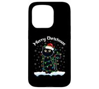 Black Cat Christmas Lights T-Shirt Humoristique avec Inscription « Merry Christmas Cat » Coque pour iPhone 15 Pro