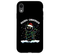 Black Cat Christmas Lights T-Shirt Humoristique avec Inscription « Merry Christmas Cat » Coque pour iPhone XR