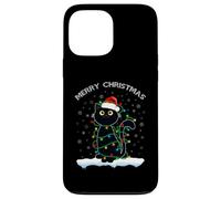 Black Cat Christmas Lights T-Shirt Humoristique avec Inscription « Merry Christmas Cat » Coque pour iPhone 13 Pro Max