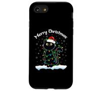Black Cat Christmas Lights T-Shirt Humoristique avec Inscription « Merry Christmas Cat » Coque pour iPhone SE (2020) / 7/8