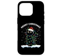 Black Cat Christmas Lights T-Shirt Humoristique avec Inscription « Merry Christmas Cat » Coque pour iPhone 16 Pro