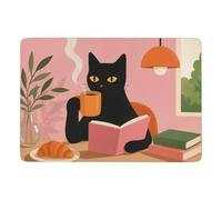 Black Cat Coffee - Funny cat Tapis 150 x 100 cm, Doux et Antidérapant | Tapis antidérapant : met clairement en valeur le motif choisi; avec poils courts; pour chambre d'amis et coin lecture