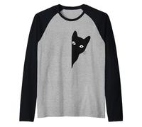 Black-Cat Coming Out Funny Peek a Boo Peeking Pet Manche Raglan