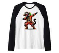 Black Cat Dabbing Dab Parrot Funny Halloween Pirate Costume Manche Raglan