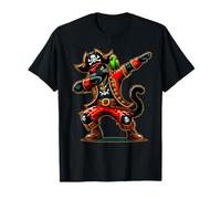 Black Cat Dabbing Dab Parrot Funny Halloween Pirate Costume T-Shirt