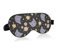 Black Cat Daisy Flowers Masque de Sommeil pour Hommes Femmes Blackout Eye Cover, Masque pour les Yeux Doux et Confortable avec Sangle Réglable, Bloque la Lumière pour Voyage Sommeil Yoga Sieste