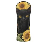 Black Cat Daisy Sunflower Ensemble d'accessoires en cuir de qualité supérieure avec étiquettes interchangeables pour putter Driver Fairway Wood Hybrides
