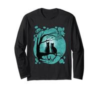 Black Cat Design for Women Kitten Couple Watch The Full Moon Manche Longue