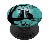 Black Cat Design for Women Kitten Couple Watch The Full Moon PopSockets PopGrip Adhésif