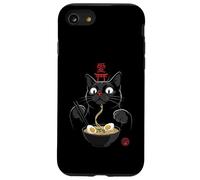 Black Cat Eating Ramen Noodles Japan Kanji Love Anime Design Coque pour iPhone SE (2020) / 7/8