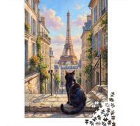 Black Cat Eiffel Tower in Paris De Noël Puzzle en Bois, 1000 pièces