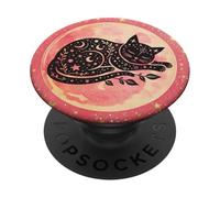 Black Cat Energy Witchy Cat Witch Cute Cat Moon Phase Pink PopSockets PopGrip Adhésif